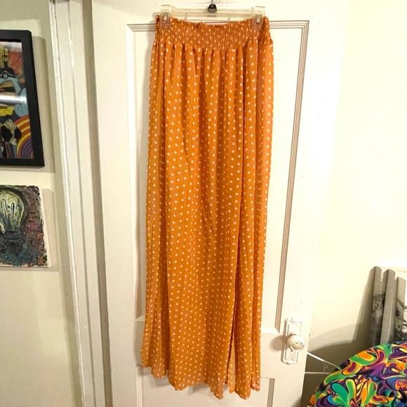 Maxi Skirt & Tube Top Set | Burnt Orange Polka Dot Flowy Sexy Date Summer Cute - Picture 4 of 13